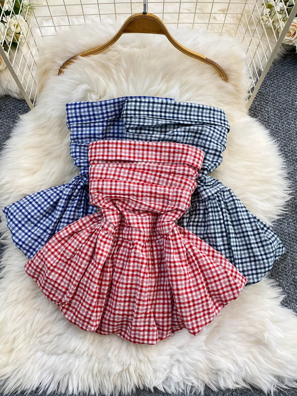 Gorgeous Plaid Halter Midi Skirt Slimming A-Line Silhouette Breathable Summer Dress for Young Women Casual Commute Style