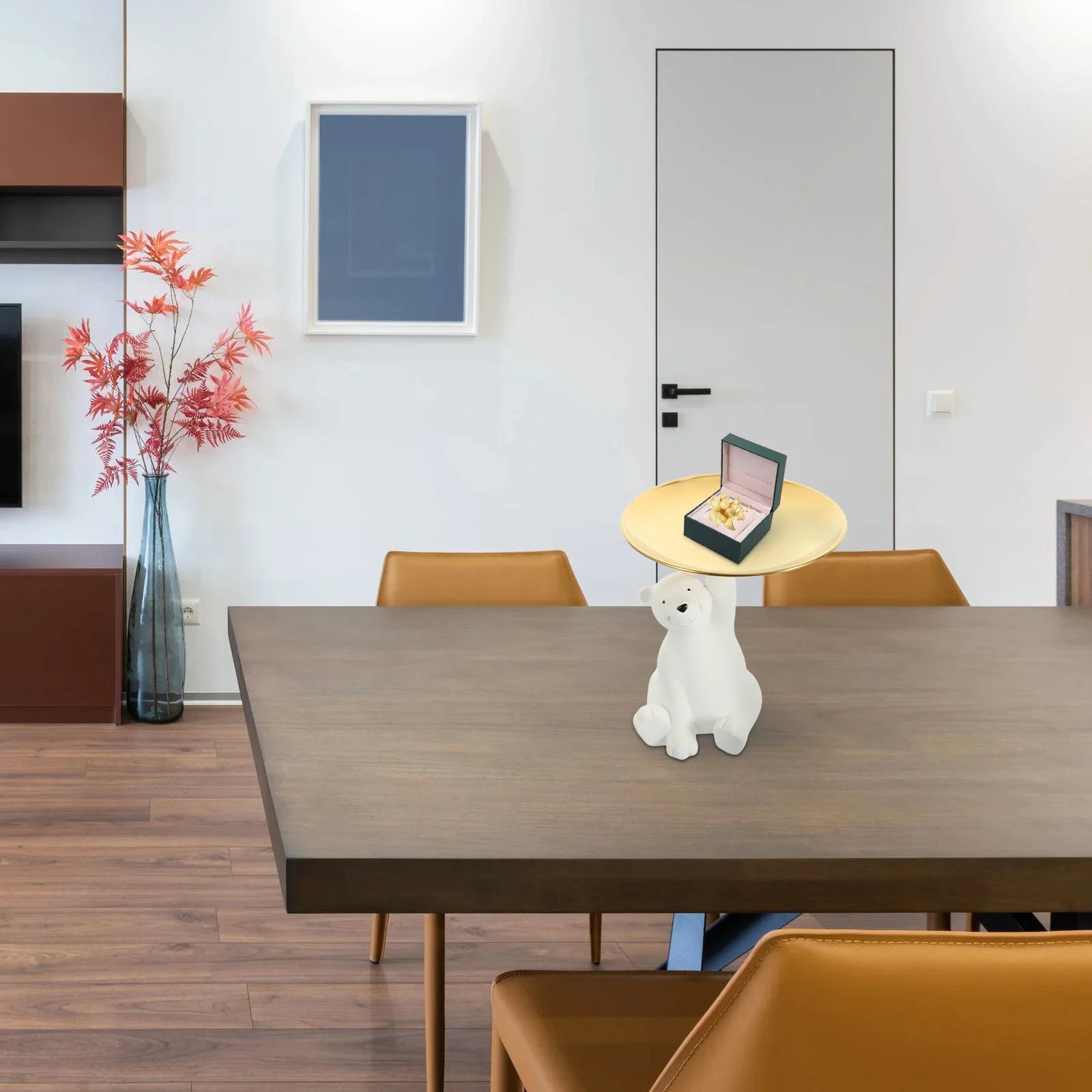 

Key Storage Tray Polar Bear Shaped Plate Exquisite Bear Adornment For Home Office Desk Decor Porch Entrance Resin Craft Desktop