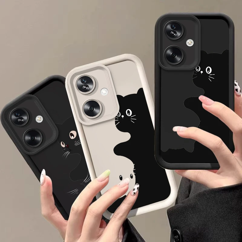 Black white cat For Oppo Reno 11F 4Z 10 12 PRO A79 60 5G 40 58 78 74 Realme GT 6 C67 Find X3 Lite Soft Silicone Phone Case