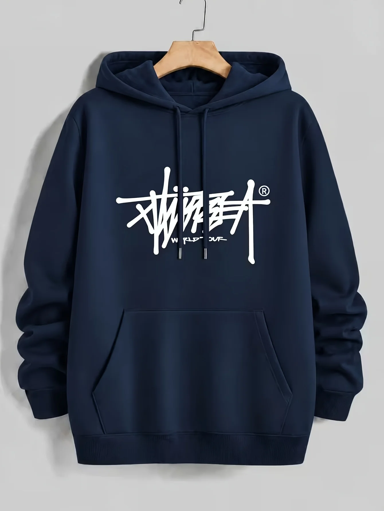 2026 New Men Autumn Winter Thick Hoodie Stussy Style Graffiti Print Oversized Fleece Pullover Casual Hooded Sweatshirt