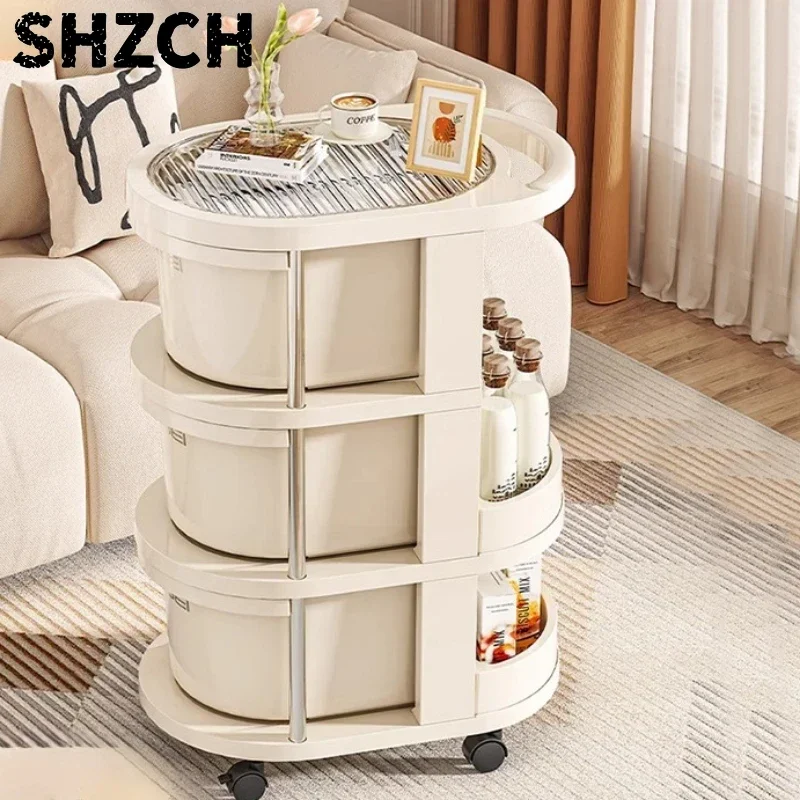 PP Bedroom Rolling Storage Cart  Stable Drawer Organizer  Multi-Layer Snack and Beverage Storage Compact Storage Trolley