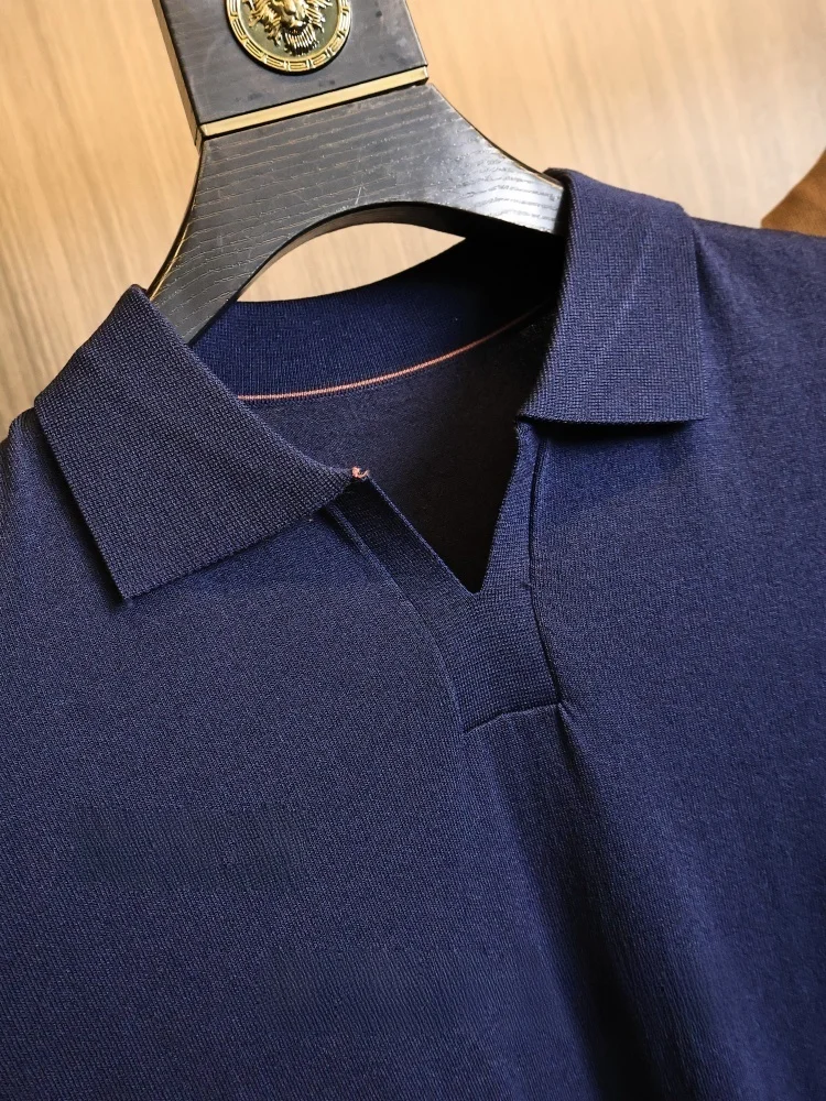 Elegant Summer  Shirt Men's Short Sleeve Knitted Sweater Ocean Collar Lightweight Breathable Fashionable Urban Style