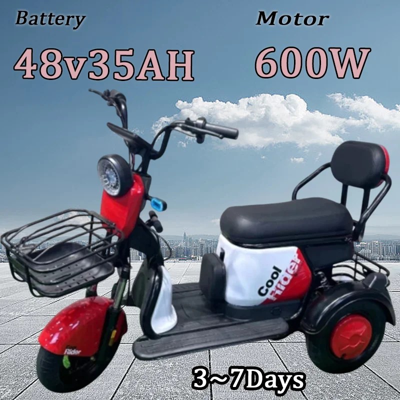 New Mini electric tricycle urban travel convenient electric tricycle 600W48V35AH high-power adult parent-child travel e tricycle