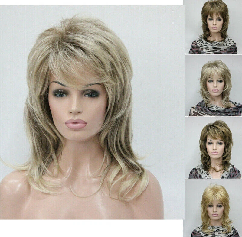 Charm Ladies Medium Length Natural Hair Wig Daily Party Hair Cosplay Full Wig