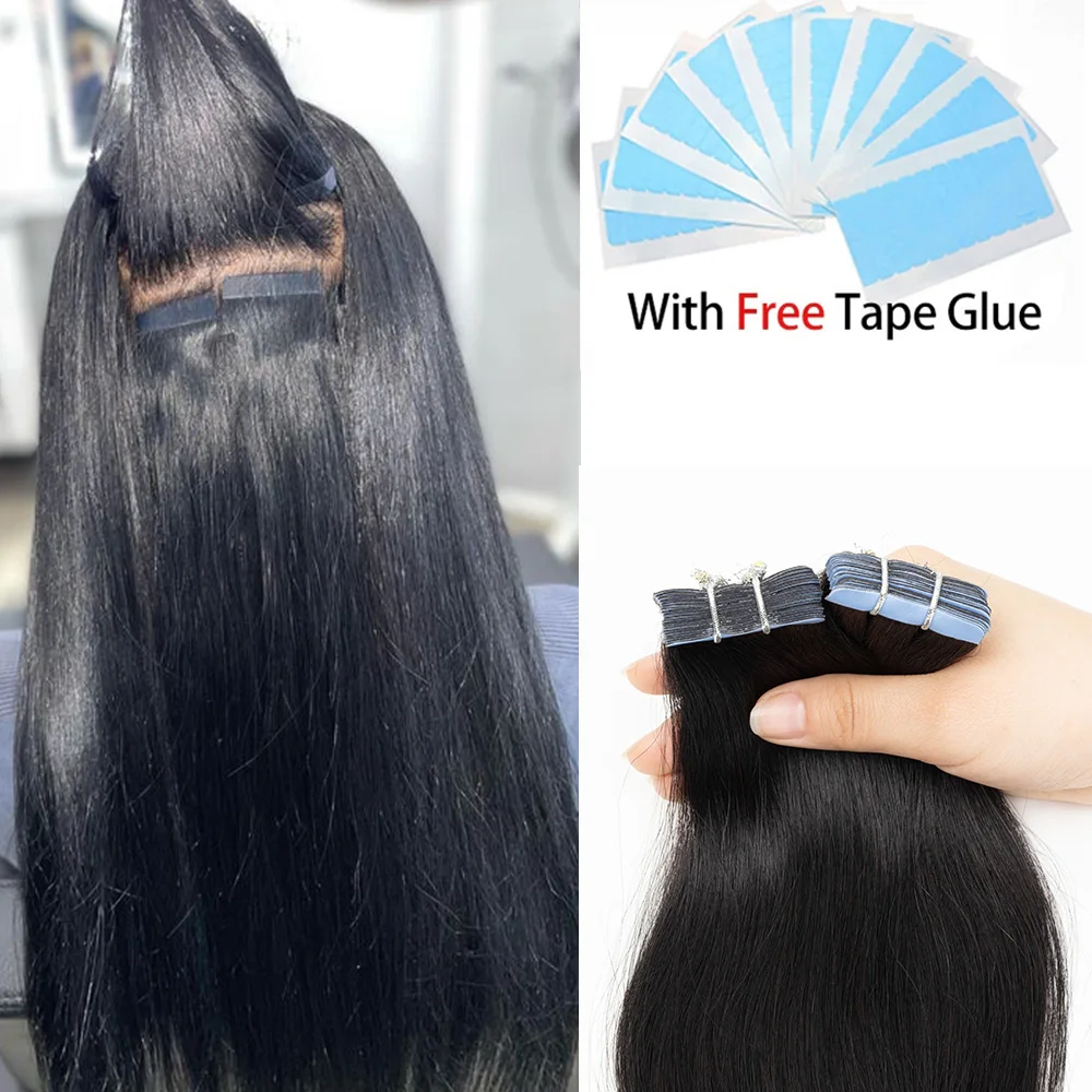 Rechte Tape In Hair Extensions Menselijk Haar Onzichtbare Huid Inslag Tape Natuurlijke Zwarte Zijdeachtige Rechte Ins Hair Extensions 20 Stks/pak