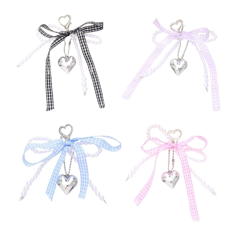 

Stylish Heart Pendant Keyring with Bows Phone Ornament Bag Accessories Handbag Decoration for Fashion Ladies