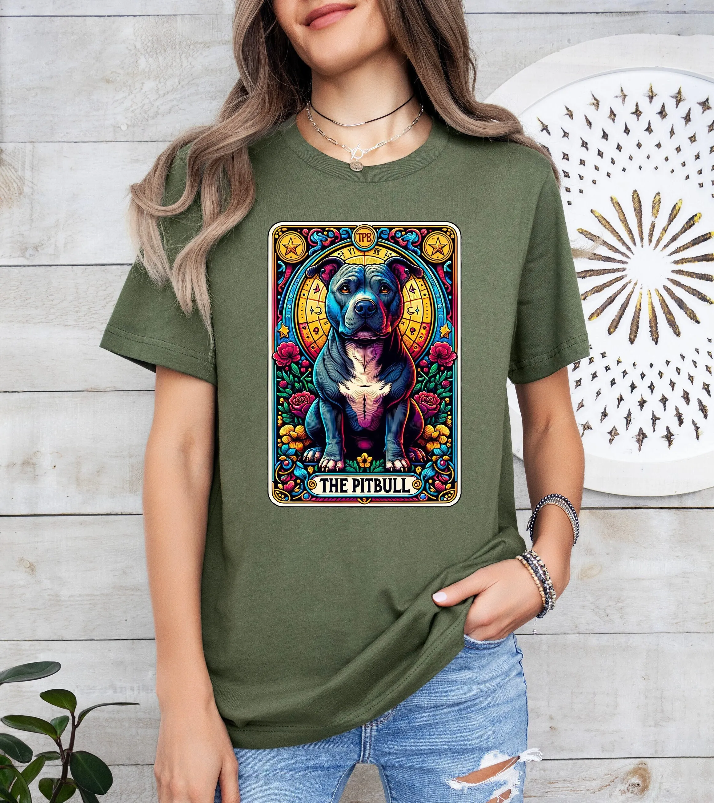 The Pitbull Tarot Card T Shirt Mom Pittie Mama Crewneck Dog Birthday Cool