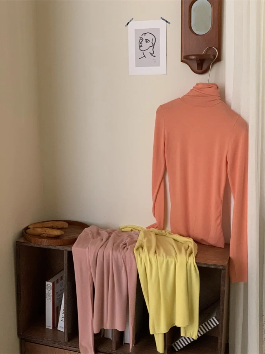 القطن الخالص ذاتية التدفئة اللون المنسوجة قاعدة irt عالية Ne Ice Cr اللون تي شيرت محبوك طويل Sve جولة Ne سترة