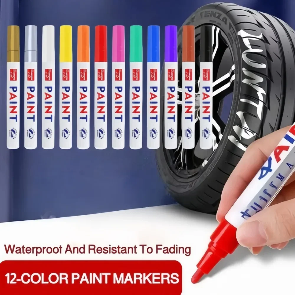 

12pcs/set Car Paint Pen Plastic Auto Tire Tread Touch-up Paint Pen Waterproof Tire Painting Mark Accessories Automotive Supplies