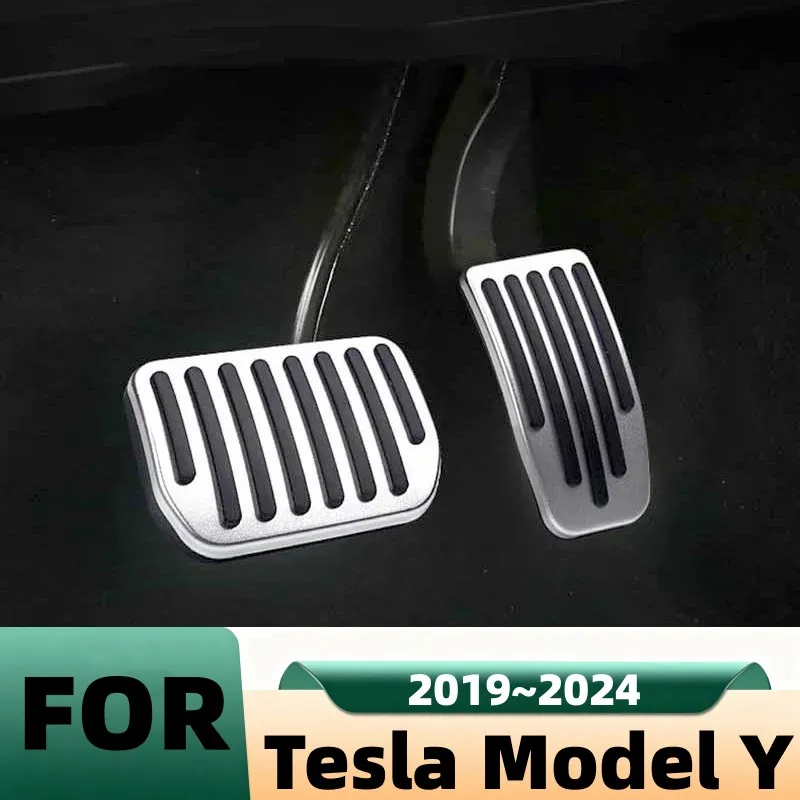 For Tesla Model Y 2019-2024 Car Automatic Transmission Pedals Protect Cover Aluminum Alloy Anti-Slip Snap-fit Install Foot Pedal