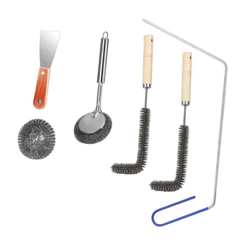 Tiefenölreiniger-Set für gewerbliche Küchen mit Metallschaber, Pad-Bürste, zwei L-förmigen Bürsten und Haken für die – Detail 1