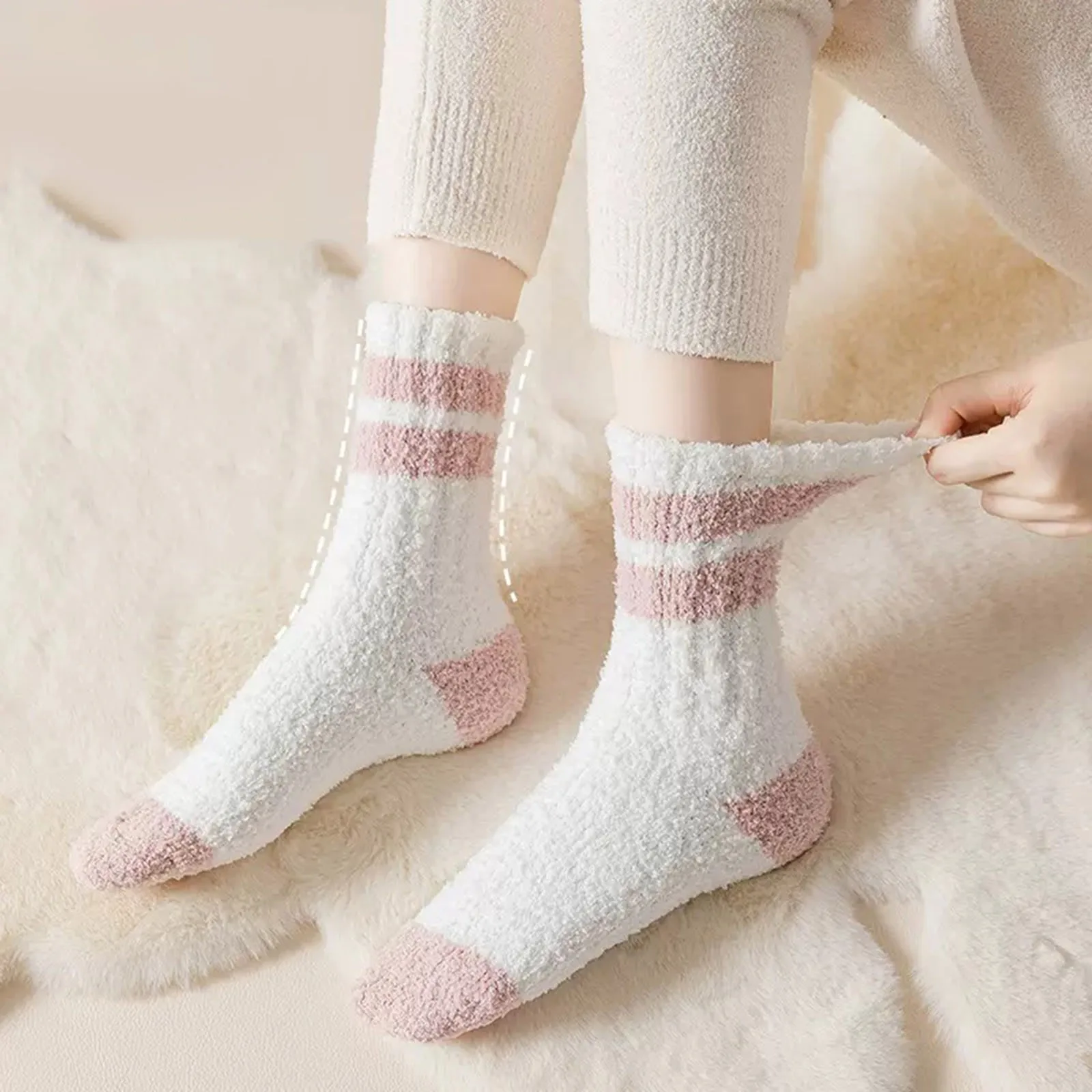 

Women Elegant Fuzzy Plush Slipper Sock High Quality Elast Warm Solid Pink Kawaii Socks Harajuku Cute Thickened Floor Sleep Sock
