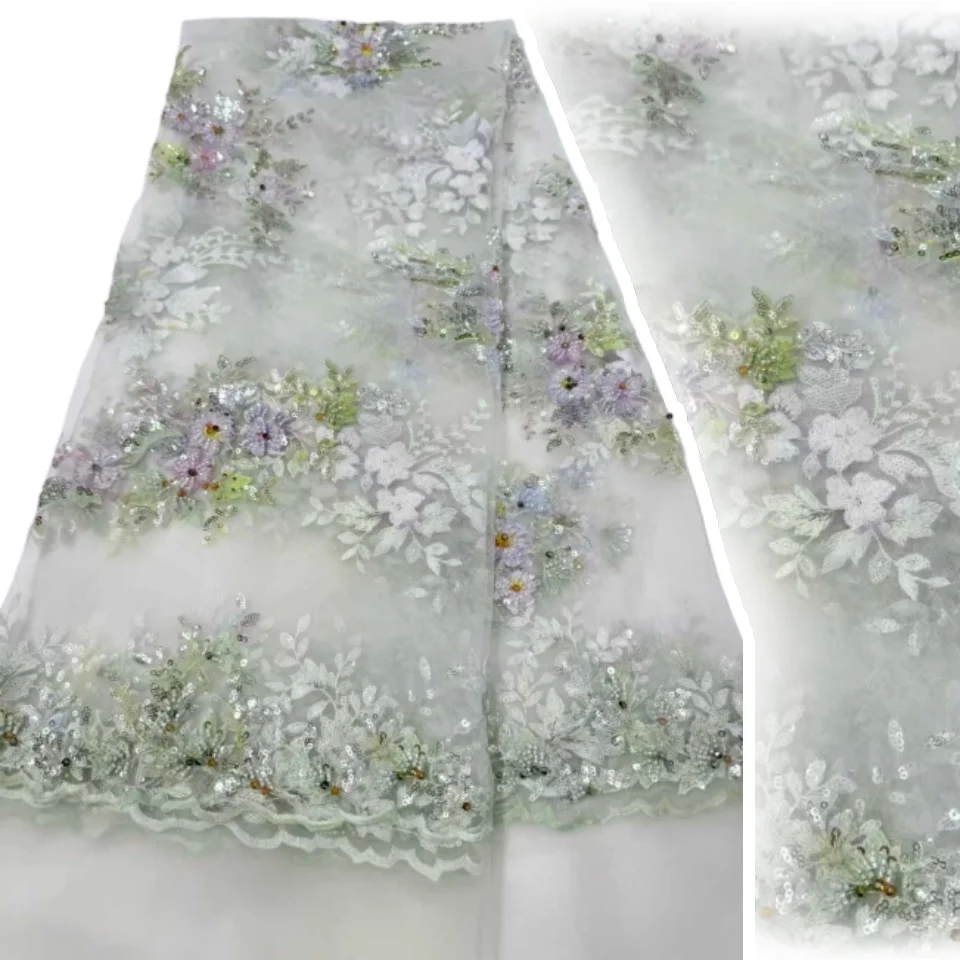 

Африканская вышивка, блестящие бусины, вышивка, сетка, кружевное свадебное платье, дизайнерская ткань, французская ткань, новинка 2025 года, TP1723