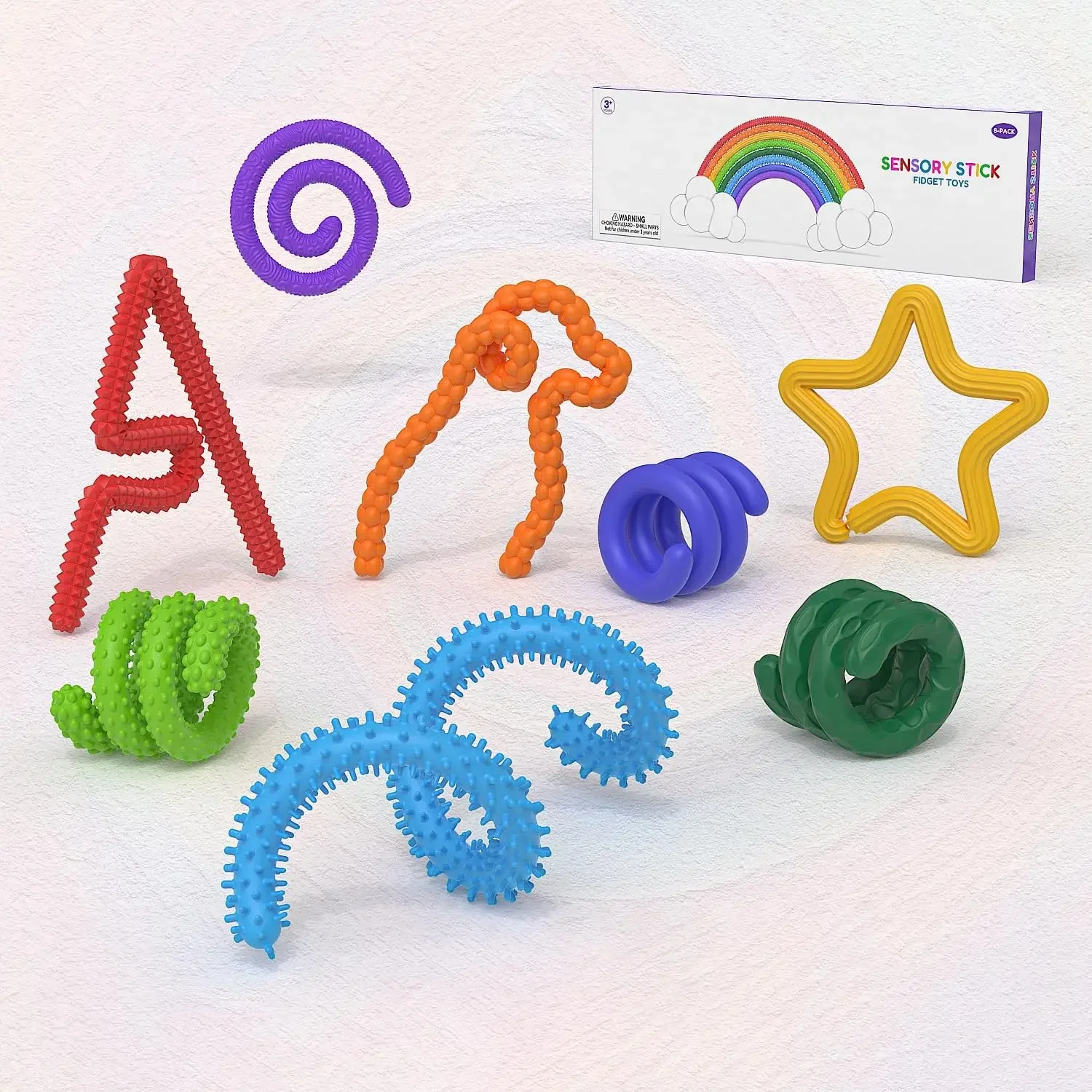 Assorted Texture Flexible Silicone Sensory Twist Sticks Anti Anxiety Tactile Fidget Toys for Children Adults