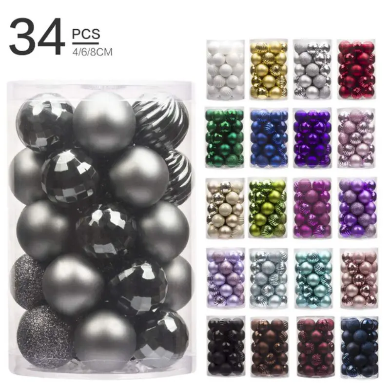 34pcs Christmas Ball Set Xmas Tree Hanging Holiday Party Pendant New Year Home Decoration 4cm Colorful Balls Ornaments