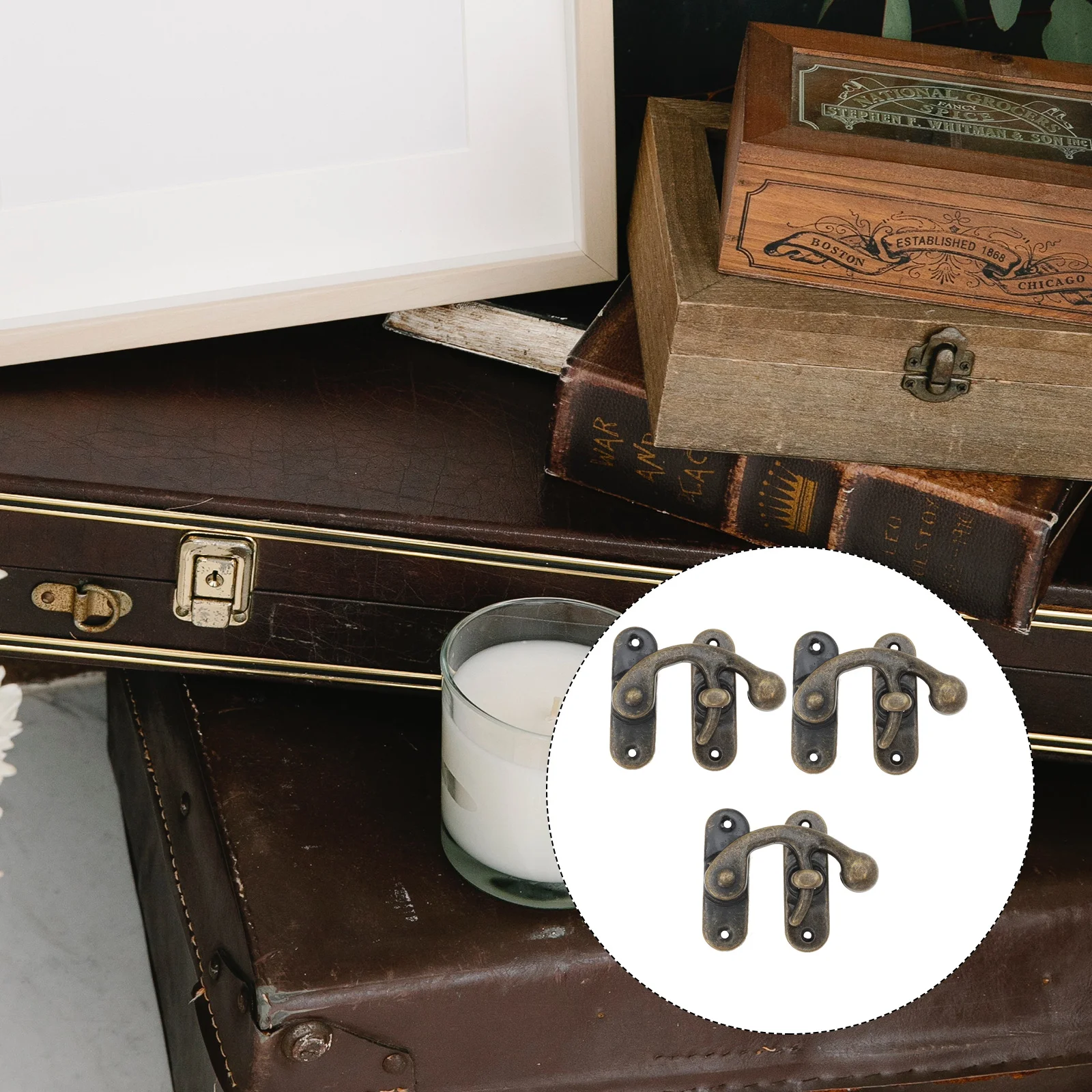 

3 Pcs Iron Sheet Right Hook Lock Clasp Vintage Decorative Buckle Latch Case Hasp Jewelry Box Wooden Box Retro