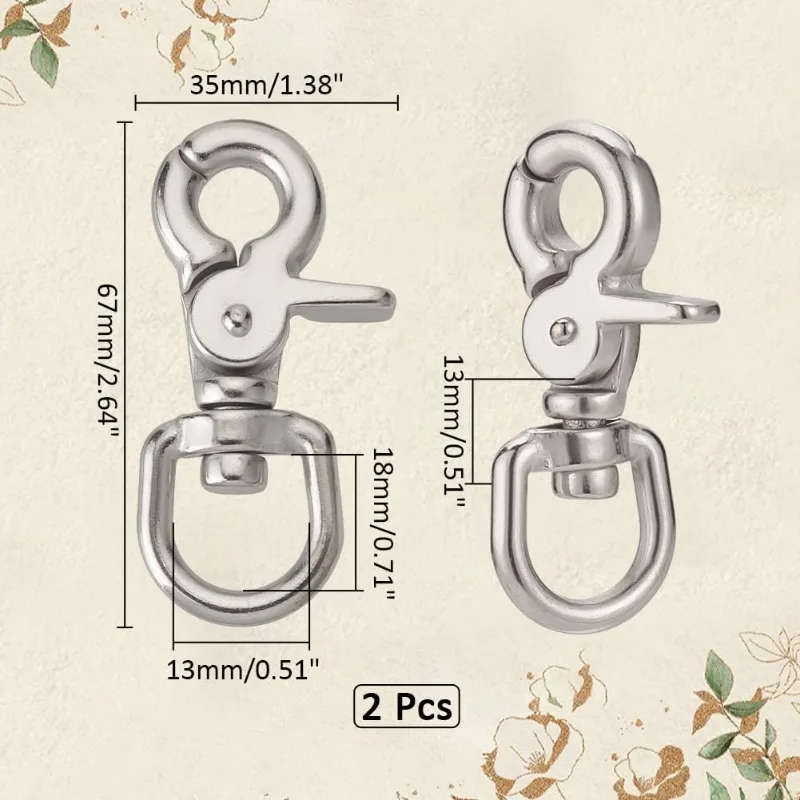 2 Pack Trigger Snap Hooks 316 Stainless Steel Swivel Snap 2.6inch/ 6.7cm Lobster Claw Clips Pet Buckle Swivel Eye Hooks Trigger