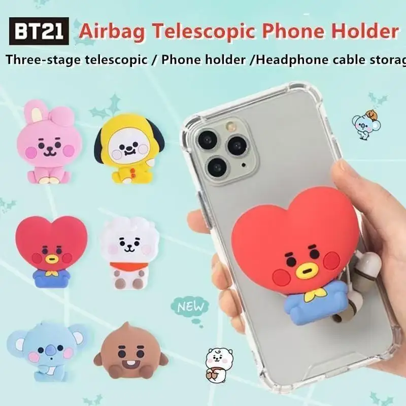 Soporte Acrílico Creativo para Teléfono BT21 Koya RJ Shooky Mang Chimmy Tata Cooky, Soporte Plegable de Anime con Diseño de Dibujos Animados para Fans