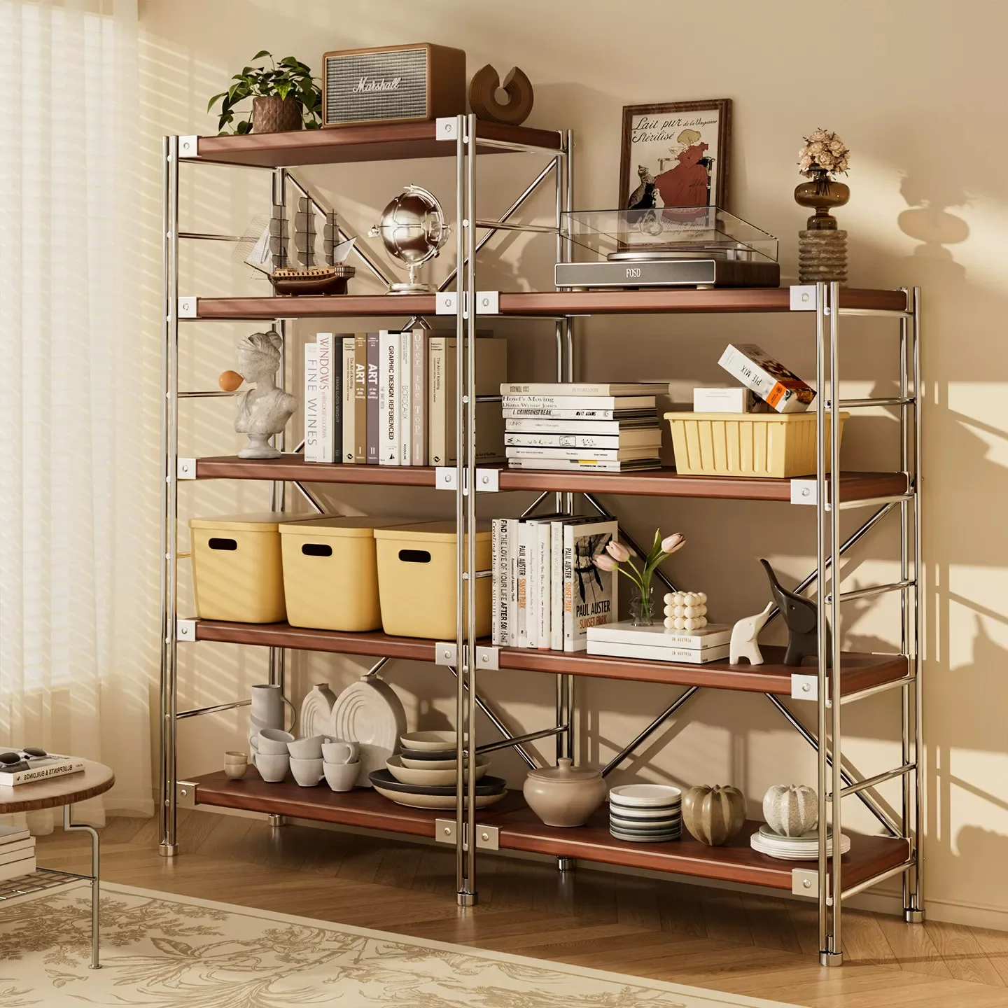 Japanese-style log wind rack, household floor storage rack, book product display rack, kitchen storage rack