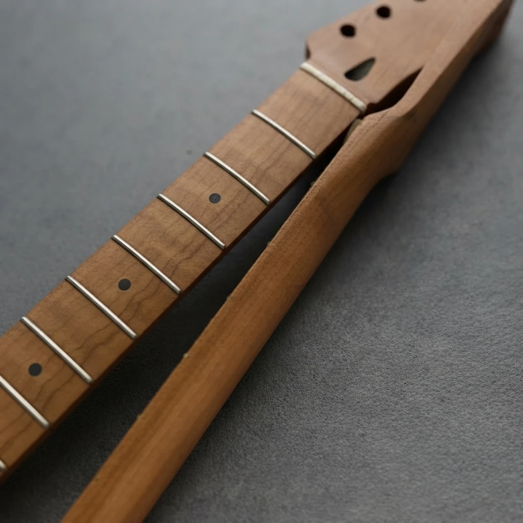 Custom TL Guitar Neck, Roasted Flame Pattern, Light Fretboard, 22 Frets, Gloss Finish, 56mm Heel, Standard Scale Truss Rod