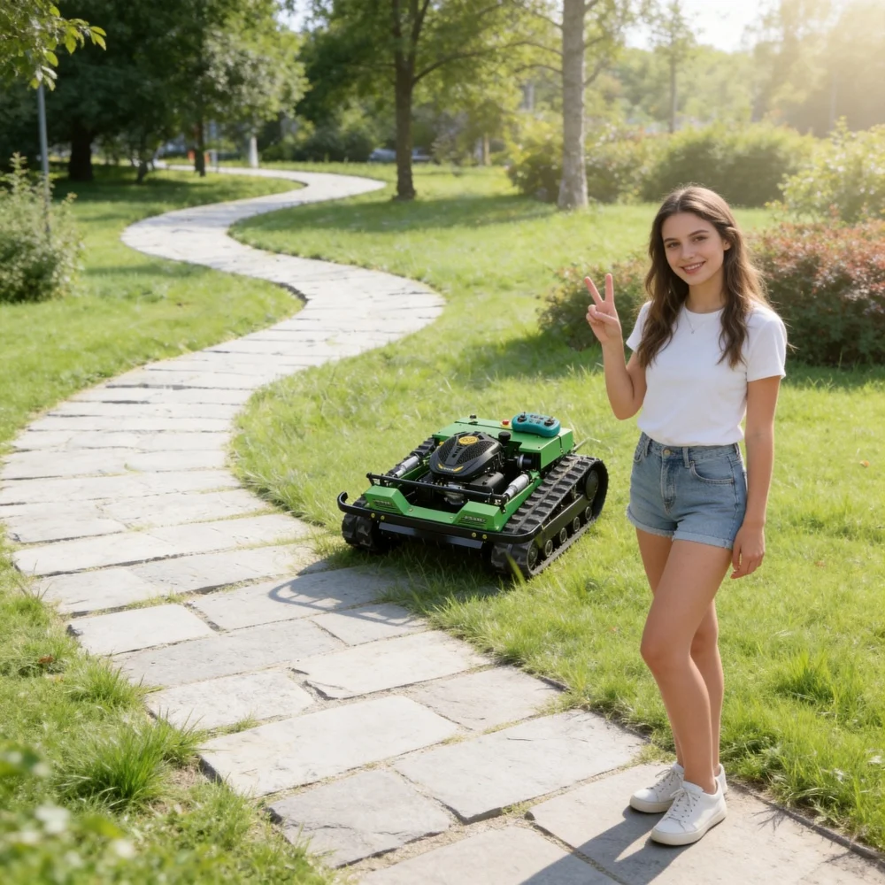 

Customization Small Tracked Lawn Mower Simple Design Four-Stroke Engine Wireless Remote Control Landscape