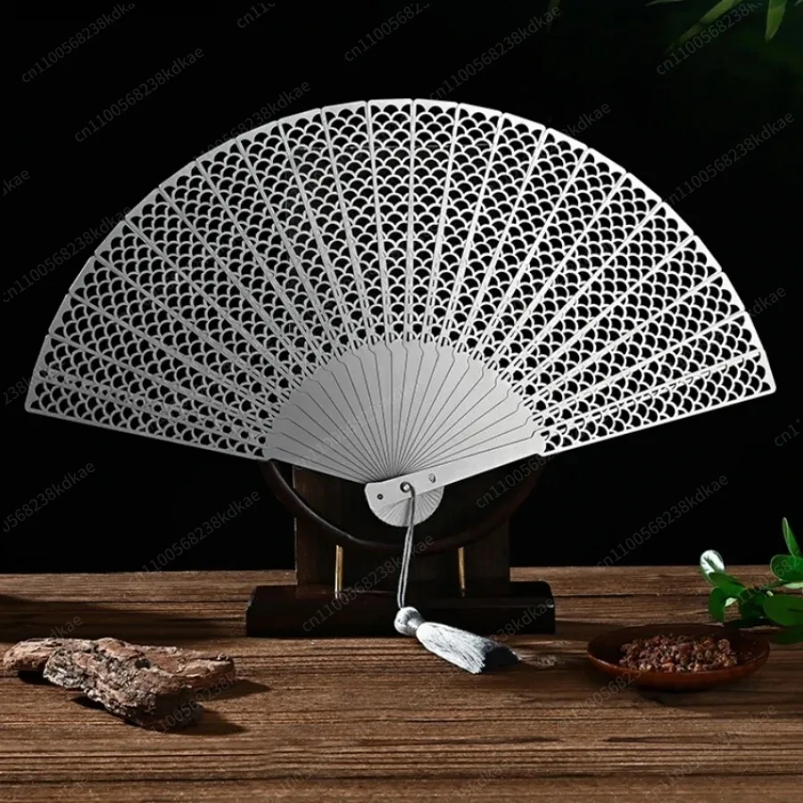 Stainless‑Steel Folding Fan, Hollow Refined‑Steel Tai Chi Kung Fu Self‑Defense Fan for Home Decoration