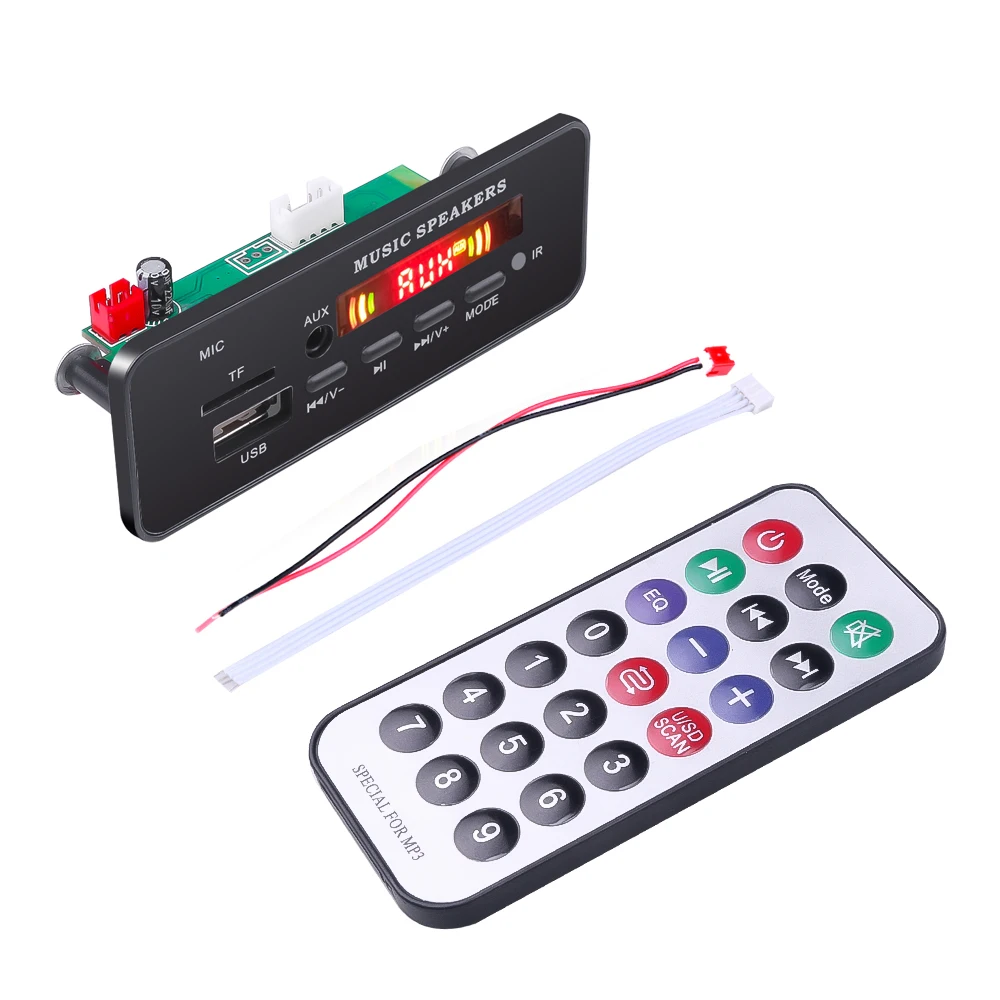 Car USB Bluetooth 5.0 MP3 Decoder Board Support Recording 12V MP3 Player Hands-free Integrated with Remote Control FM Module