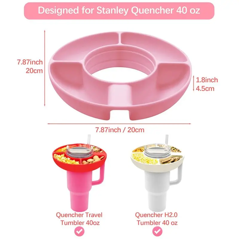 BMBY-1 PCS Snack Bowl For Stanley 40Oz Cup With Handle Reusable Snack Tray Pink Silica Gel For Stanley Snack Tray