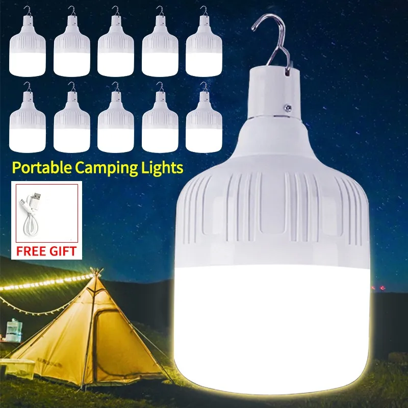 Lámpara portátil para tienda de campaña, luces Led de emergencia recargables por USB, linterna con batería para barbacoa, Camping, Bombilla para