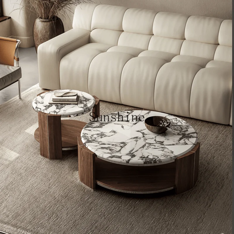 

Italian minimalist marble living room home solid wood high-end design creative light luxury round coffee table