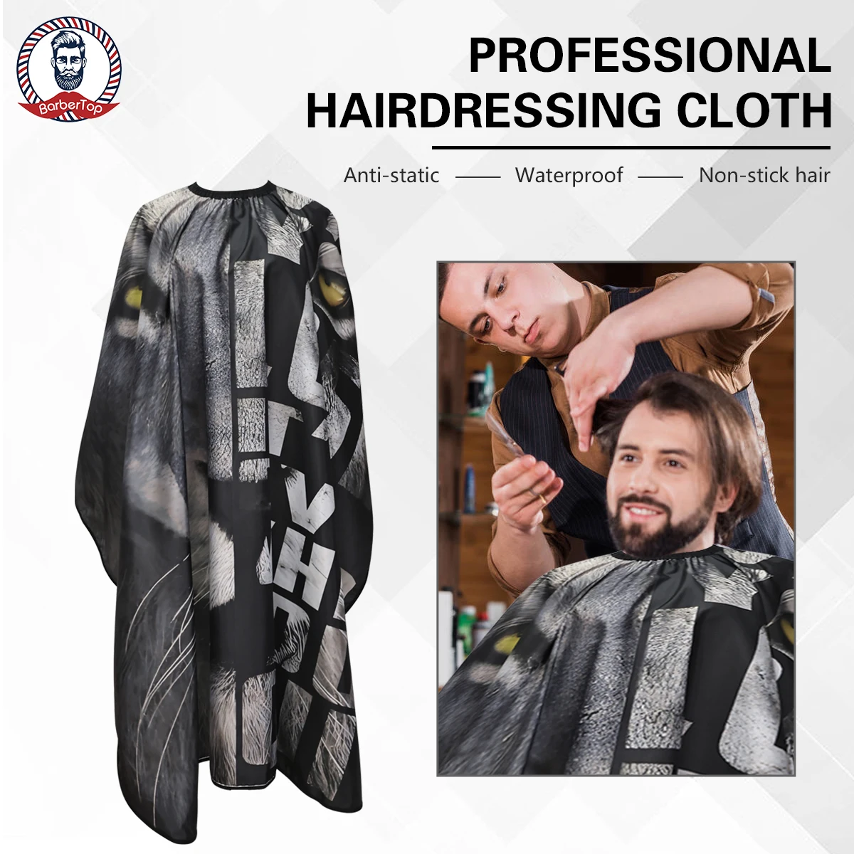 

Lion Haircutting Apron Non-Stick Hair Gown Anti-static Hairdressing Cape for Adult Salon Hair Coloring Barbershop Cloth