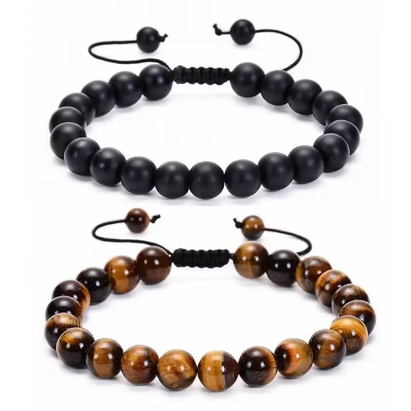 Natrual Stone Bracelets for Men Gifts 8mm Beaded Tiger Eye Bracelet Lava Rock Bracelet,Stress Relief Bracelets Mens Women Jewelr