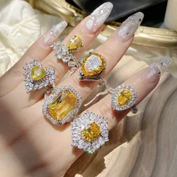 Brilliant Luxury Yellow Series AAA Grade Zircon Ring for Women Wedding Ball Valentine's Day Party Ball Jewelry Accessories Gift