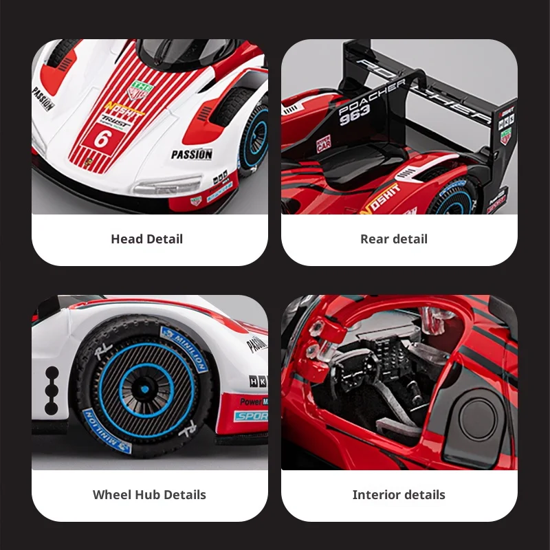 1:22 Porsche 963 aleación de simulación de carreras coche deportivo sonido y luz modelo coche extraíble para niños regalo para hombres