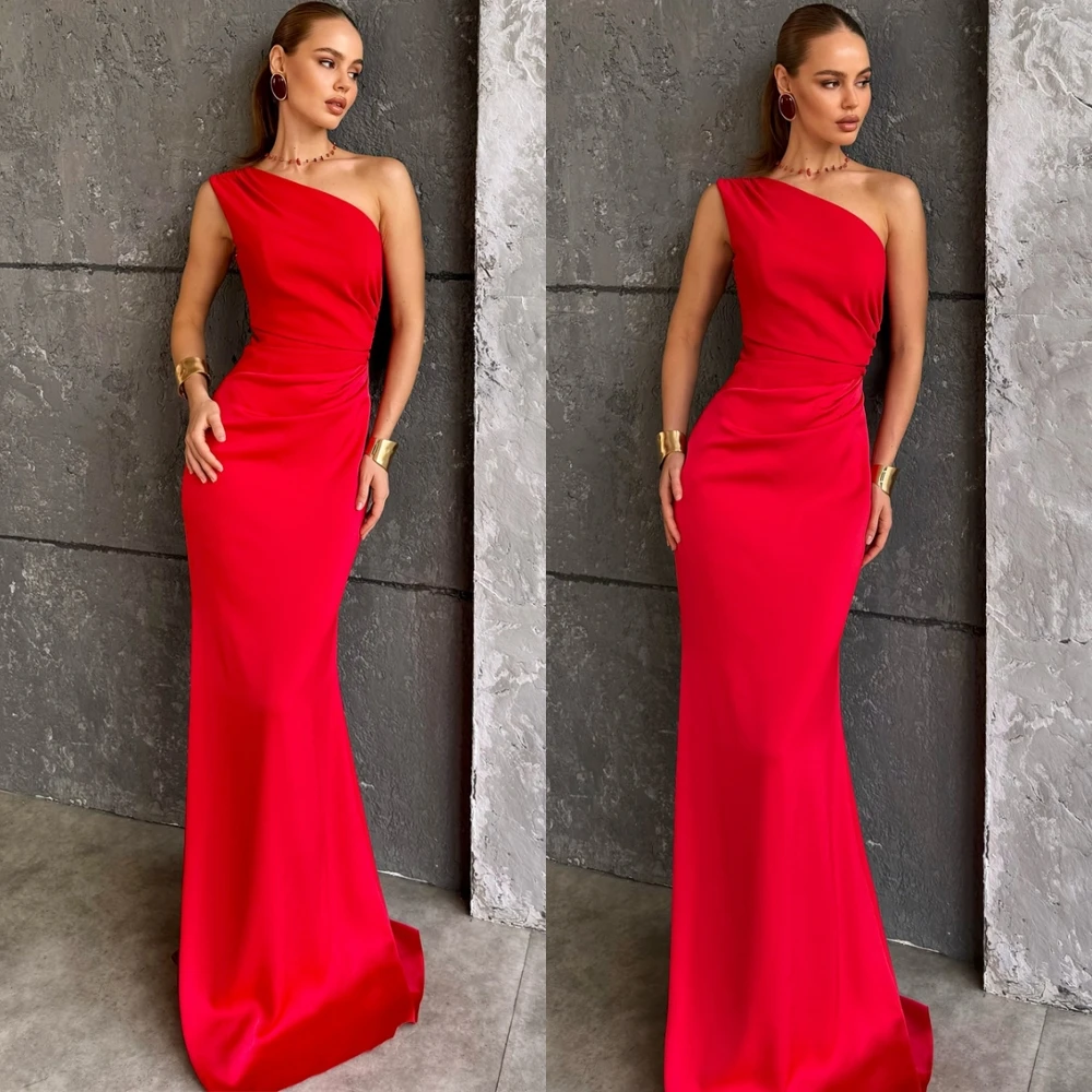 

Customized Soft One Shoulder Evening Dress Elegant Jersey Cocktail Dress Temperament Sweep Train Mermaid Special Occasion Gowns
