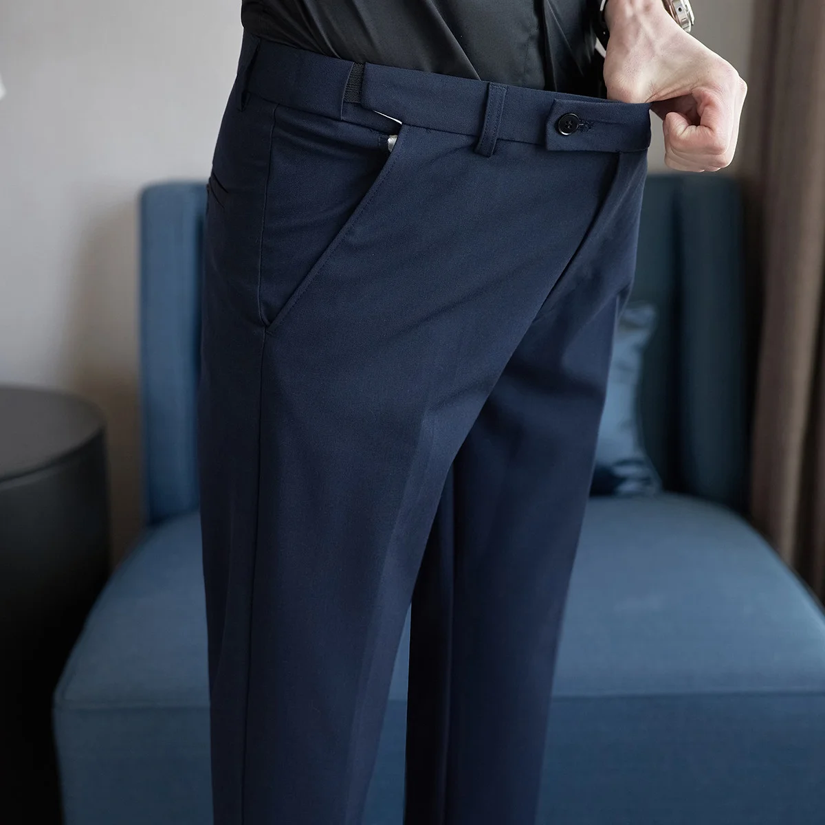 Plus Size 40 38 Men Elastic Waist Solid Color Suit Pant 2026 Formal Slim Wedding Pants Mens Fashion Casual Social Dress Trouser view 6