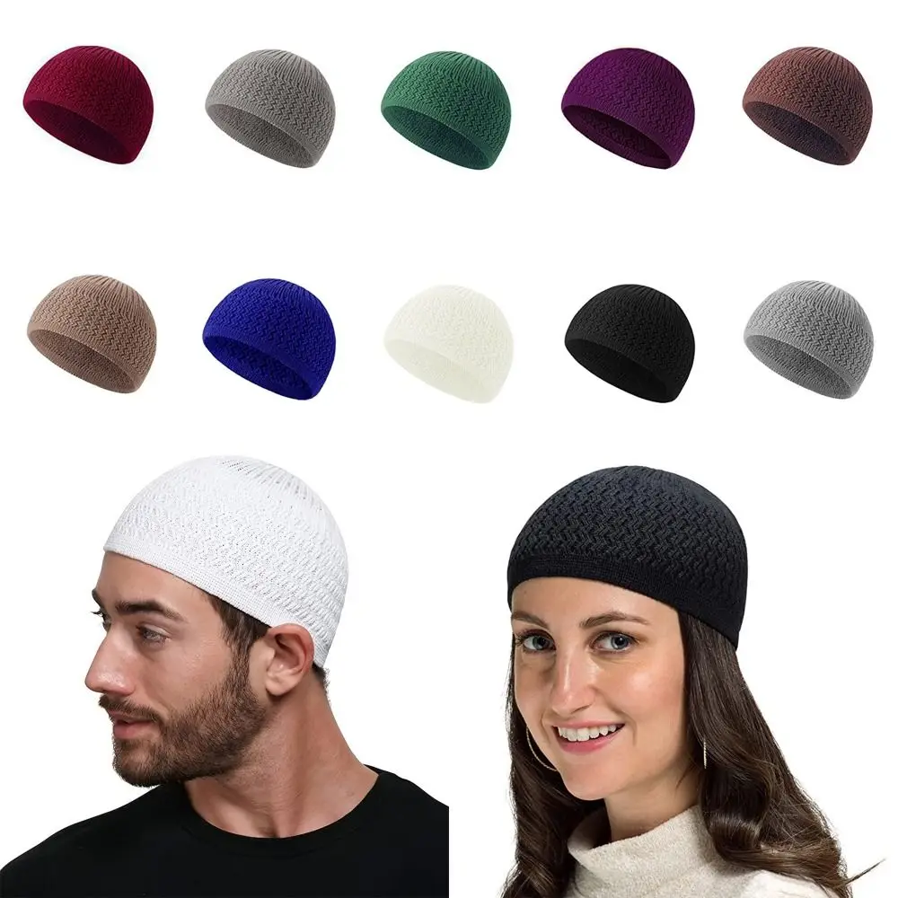 Winter Knitted Muslim Men Prayer Hats Unisex Beanies Cap Warm Islamic Ramadan Jewish Kippah Homme Hat Men's Wrap Head Caps