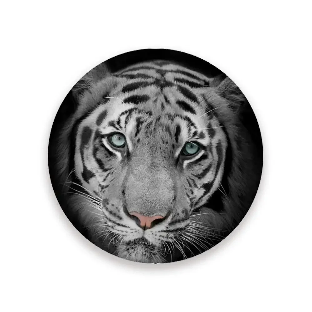 Animal Tiger Pattern Coasters for Drinks, Absorbent Round Ceramic Coasters Cork Backing Tabletop Protection Mat for Drinks Mugs