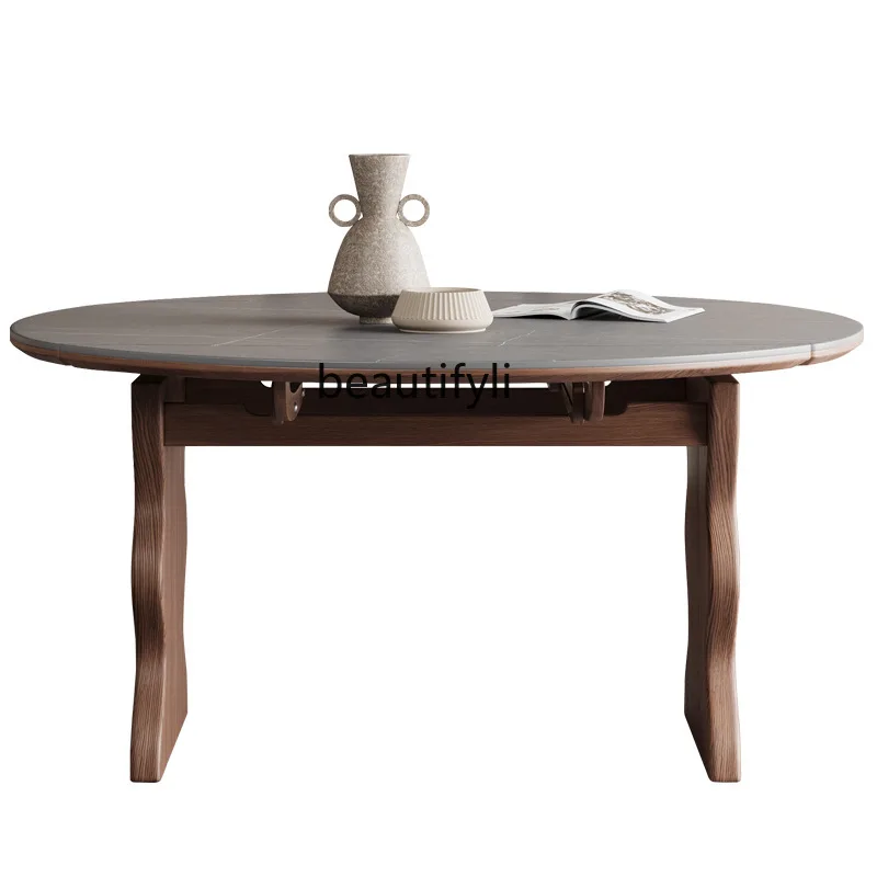 Solid Wood Folding Dining Table Convertible Round Table Extendable Modern Simple American Style Home Use Small Apartment