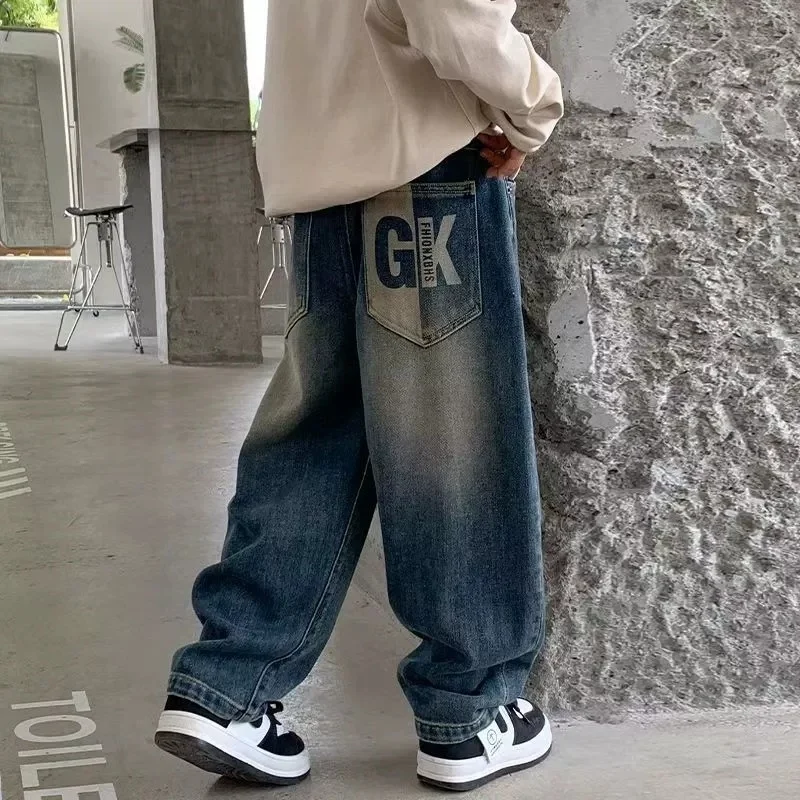 

2025 Boys' Jeans in Spring and Autumn, Mid To Large Children's Casual Pants, Handsome and Versatile, Boys' Pants, Street Style