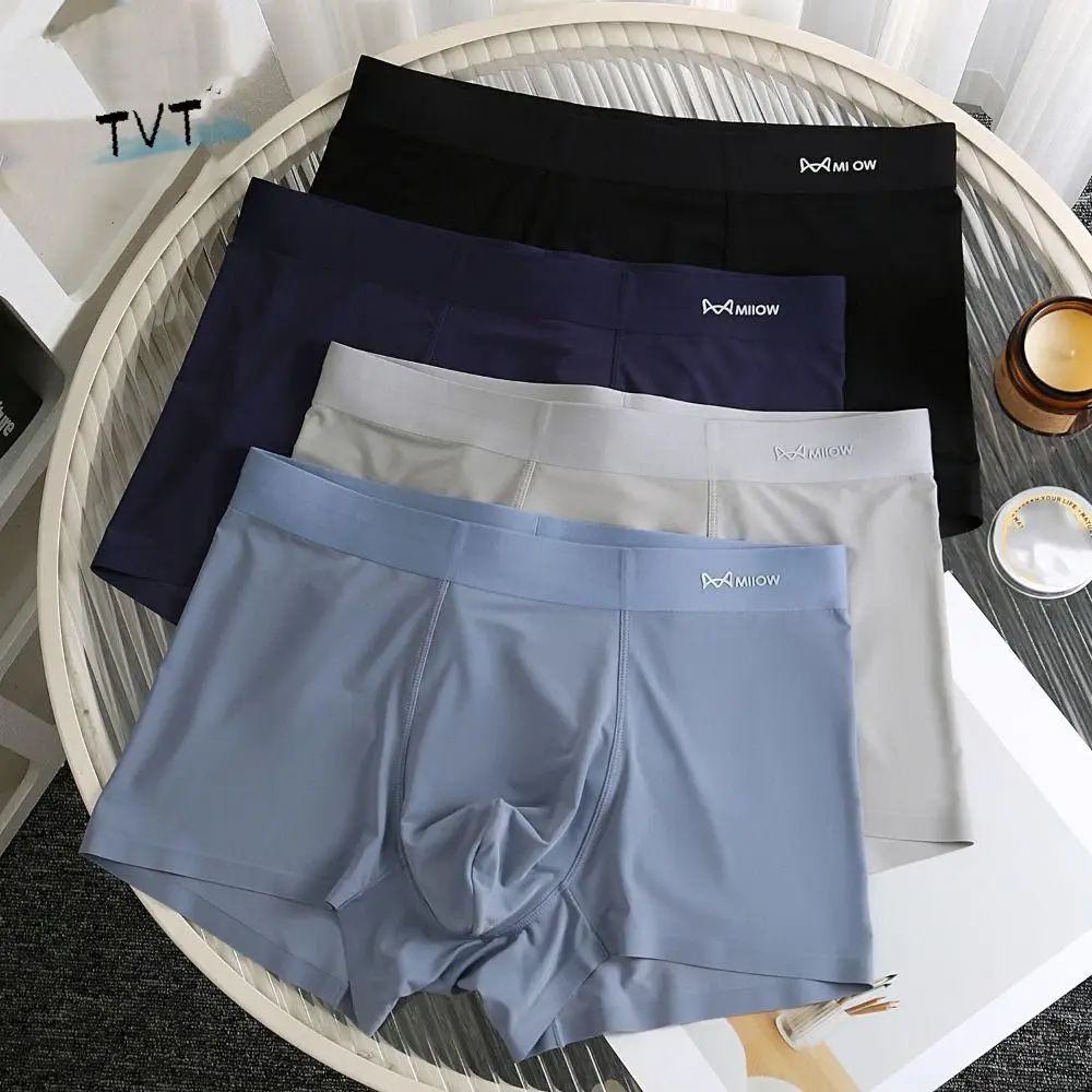 

4Pcs Simple Modal Men's Flat Panties Mid Waist Elastic Sporty Boxers Shorts Seamless Underpants Men's Underwear Male Boys