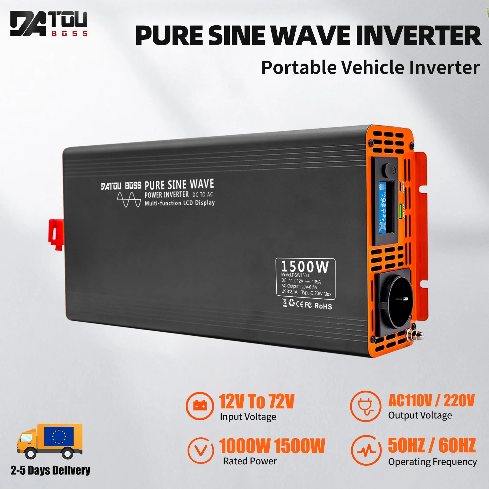 DATOUBOSS PSW-Series Pure Sine Wave Inverter 4000W DC 12V~60V To AC 220V Power Inverter Continuous Power 2000W Solar Inverter