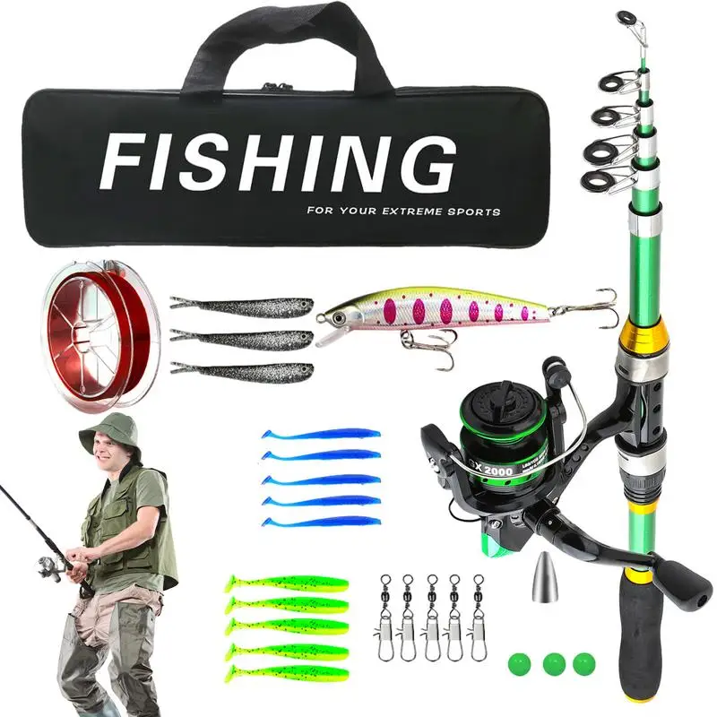 Telescopic Fishing Rod Set Carbon Fiber Fishing Pole Travel Fishing Gear Kit with Lines Hooks Lure Carrier Bag for Beginner