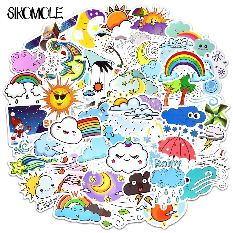 Cute Cartoon Sun e Cloud Graffiti Sticker Pack para Crianças, DIY Notebook, Laptop, Telefone, Carro, Bicicleta, Geladeira, Brinquedos, 10 Pcs, 30 Pcs, 50Pcs