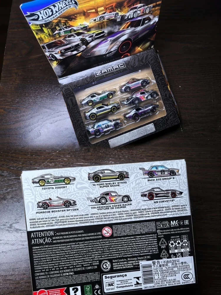 Hot Wheels Diecast Model Cars Jlb26 Zamac Silver Label Gift Box 6 Piece Set Toyota Bmw Porsche Ford Corvette Volkswagen view 4