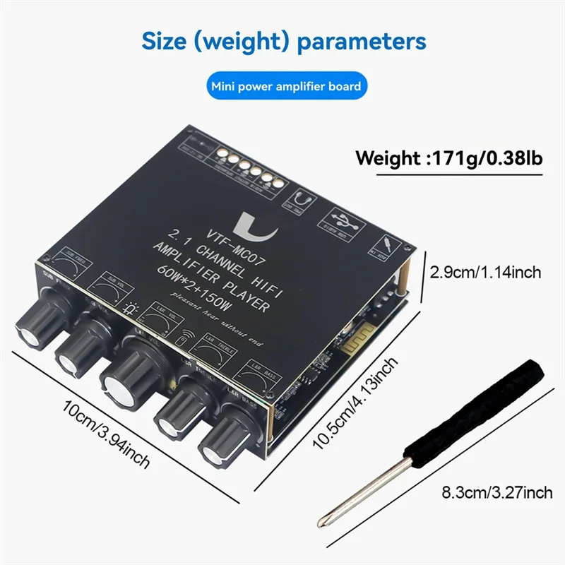 ABAC-2X60w + 150 واط مضخم صوت بلوتوث 5.3 مكبر كهربائي مجلس USB كارت الصوت 2.1 قناة الصوت التعادل فئة D أمبير وحدة