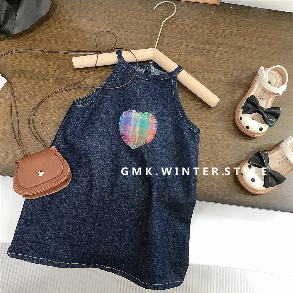 Baby Girl's Children's Clothing Love Hanging Neck Denim Skirt Summer Style Girls' Camisole Dress Vest Skirt Clothes