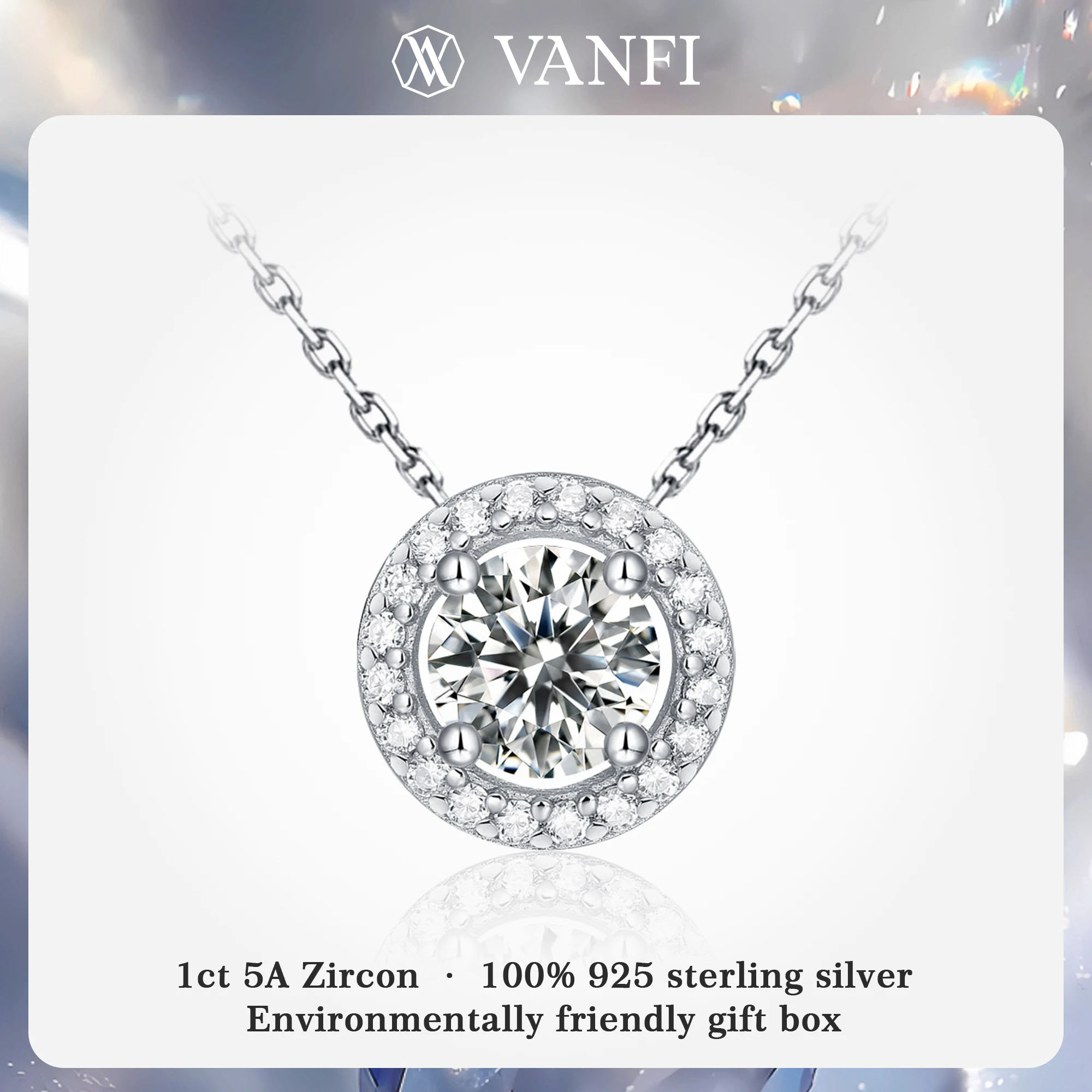

Kfvanfi s925 sterling silver women's necklace 5A shining zircon plated 18k white gold banquet party fine women's jewelry gift