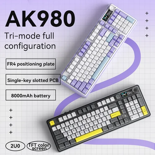 Ajazz 게임용 기계식 키보드, 3 가지 모드, 무선 블루투스, 유선 핫 스왑, PBT 개스킷, RGB, PC 노트북 게이머용, 99 키, AK980