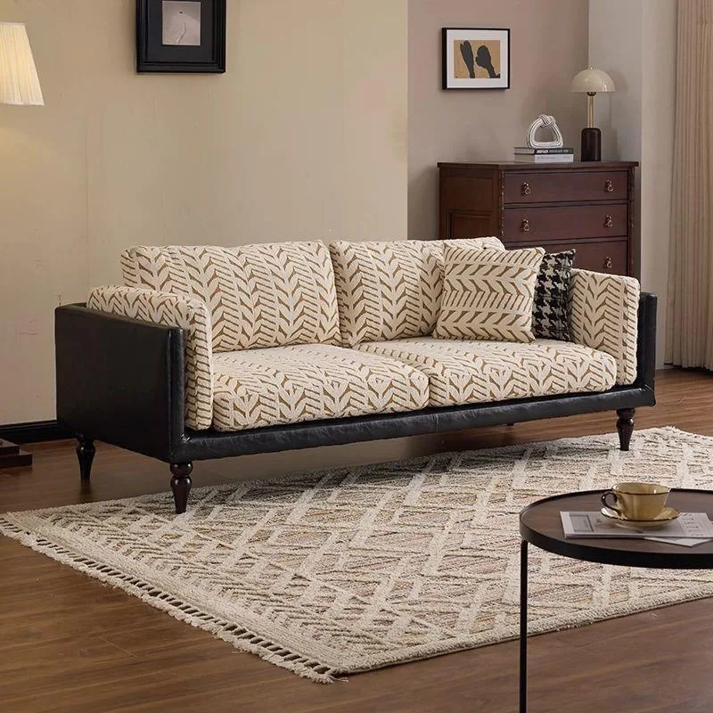 French retro style sofa small apartment living room bedroom  reception leisure single double three straight row fabric sofa